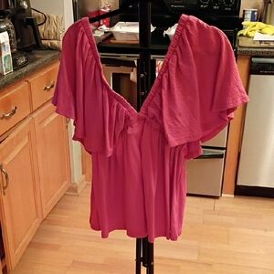 Elegant Flutter Sleeve Blouse in Rich Pink